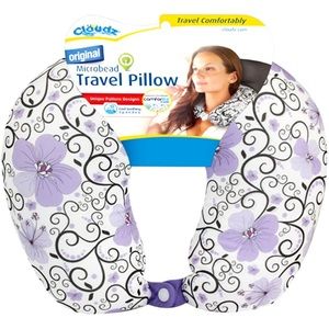NWT Cloudz Travel Pillow Purple Print Floral Lightweight Snap Closure Airplane